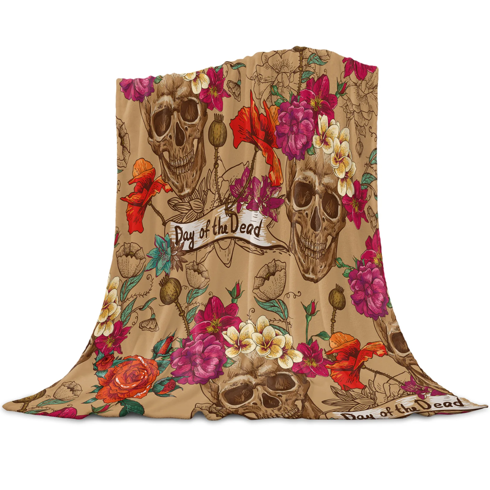 

Halloween Theme Skull Flower Retro Throw Blanket for Sofa Christmas Decoration Bedspread Portable Microfiber Flannel Blanket
