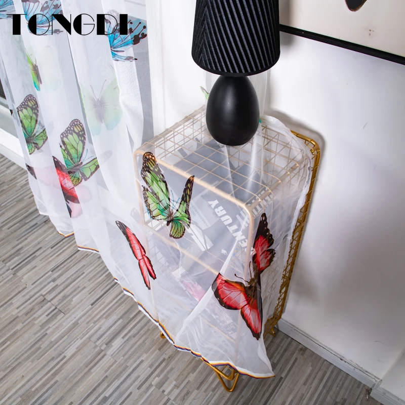 Цветная прозрачная занавеска TONGDI с принтом бабочки белое Тюлевое прозрачное