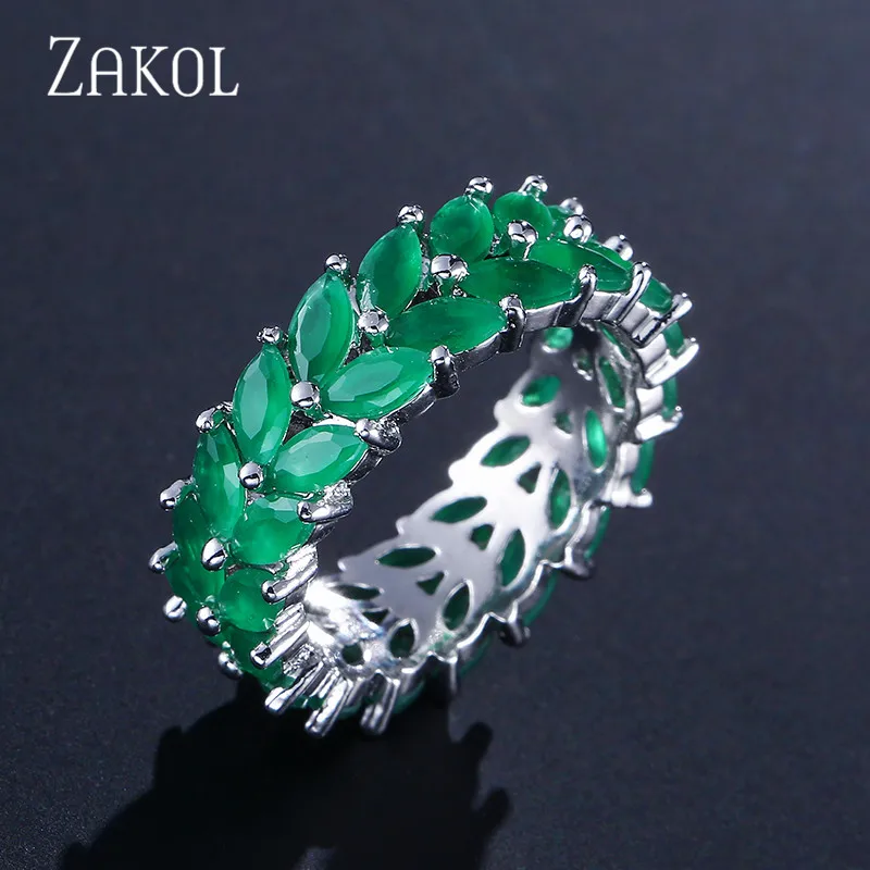 Green ZAKOL Модные женские ювелирные изделия ручной работы зеленый кубический цирконий оливковое кольцо «ветка» для женщин и мужчин вечерние кольца FSRP2020 - Цвет основного камня: Green