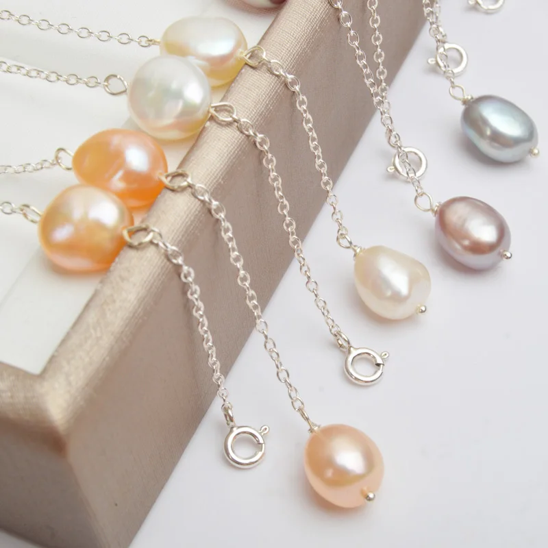 ASHIQI реальные 925 стерлингового серебра ожерелье из пресноводного жемчуга: 8 9 мм