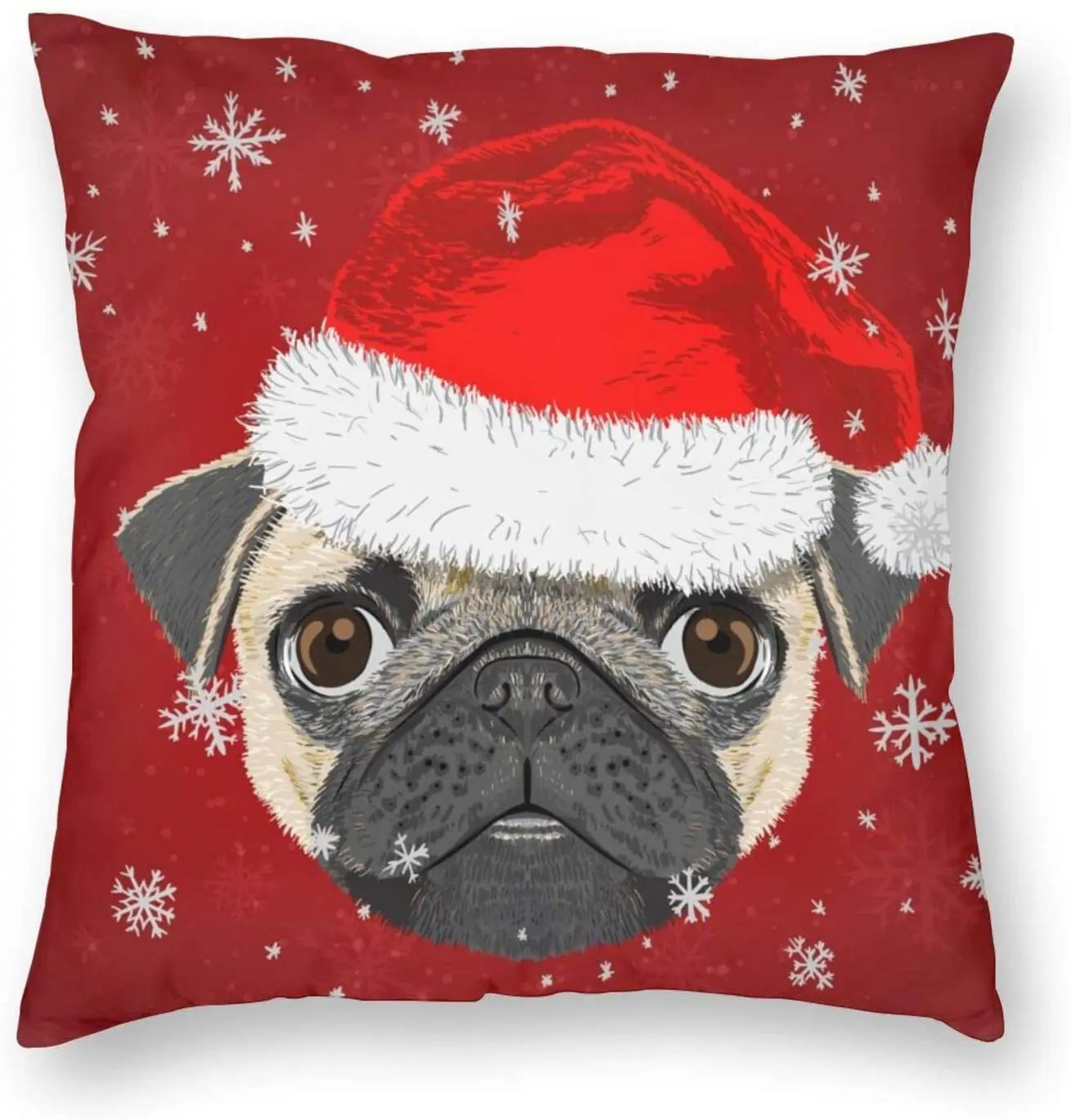 

Pillow Cover Pug Dog Merry Christmas Decorative Square Pillowcase Happy New Year Throw Cushion Case for Bedroom