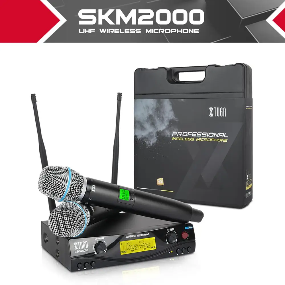

Двухканальный беспроводной ручной микрофон XTUGA SKM2000 UHF, простая в использовании сценическая караоке-бара, вечеринки, церкви