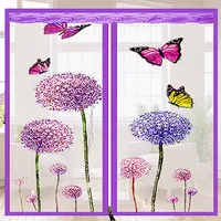Colorful Butterfly Dandelion Bedroom Door Window Mesh Screen Zipper Opening Yarn Fly Anti-Mosquito Net Curtain Removee Washabl