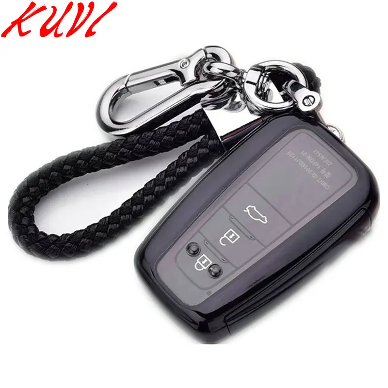 black with keychain Мягкий чехол для ключей автомобиля из ТПУ, брелок для Toyota Camry Corolla C-HR CHR Prado, защита для ключей, автомобильный стиль - Название цвета: black with keychain
