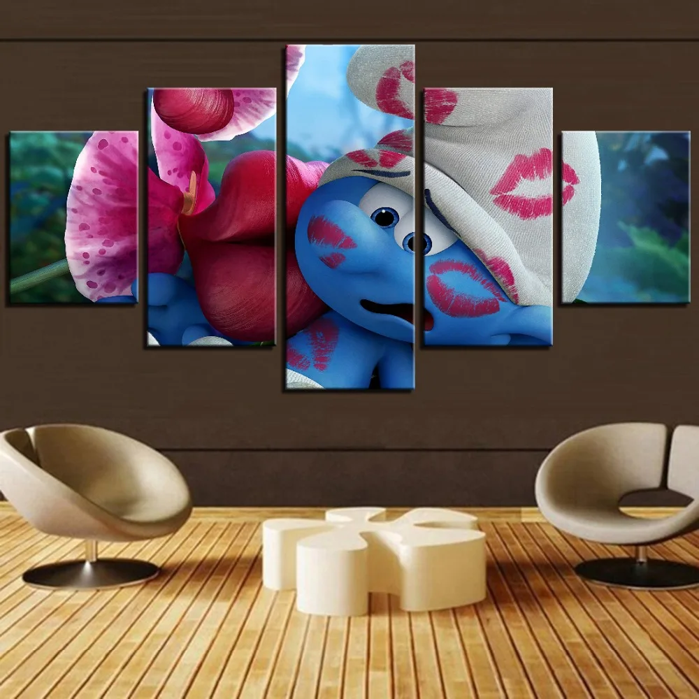 

5 Pieces Spirit Canvas Painting Cartoon Movie Wallpaper Cute Blue Fairy Posters pictures For Kids Room Decor Animation Art