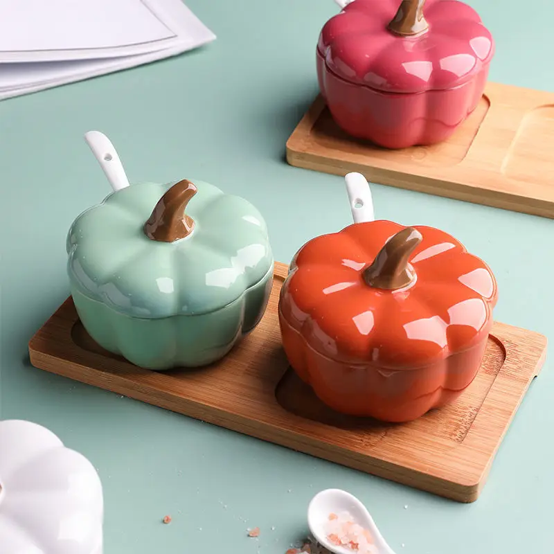 

Pumpkin Seasoning Jar Personality Ceramic Creative Spice Container Cute Salt Can Set Kitchen Combination Spices Storage Box