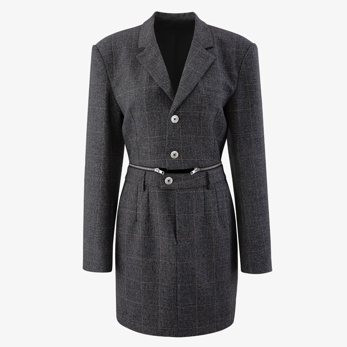 

Autumn Europe 2020 New Stylish Personality Removable Dress Notched Neck Long Sleeve Commute Plaid Dress Bb55
