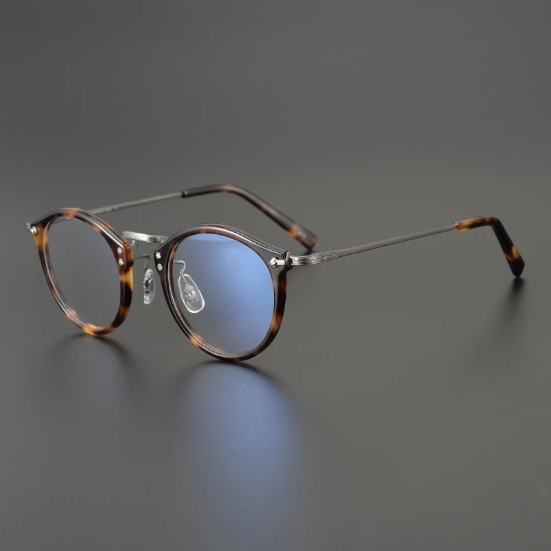 Japan Brand Designer Handmade Men Retro Titanium Round Frame Glasses Women Transparent Acetate Frame Optical Myopia Eyeglasses