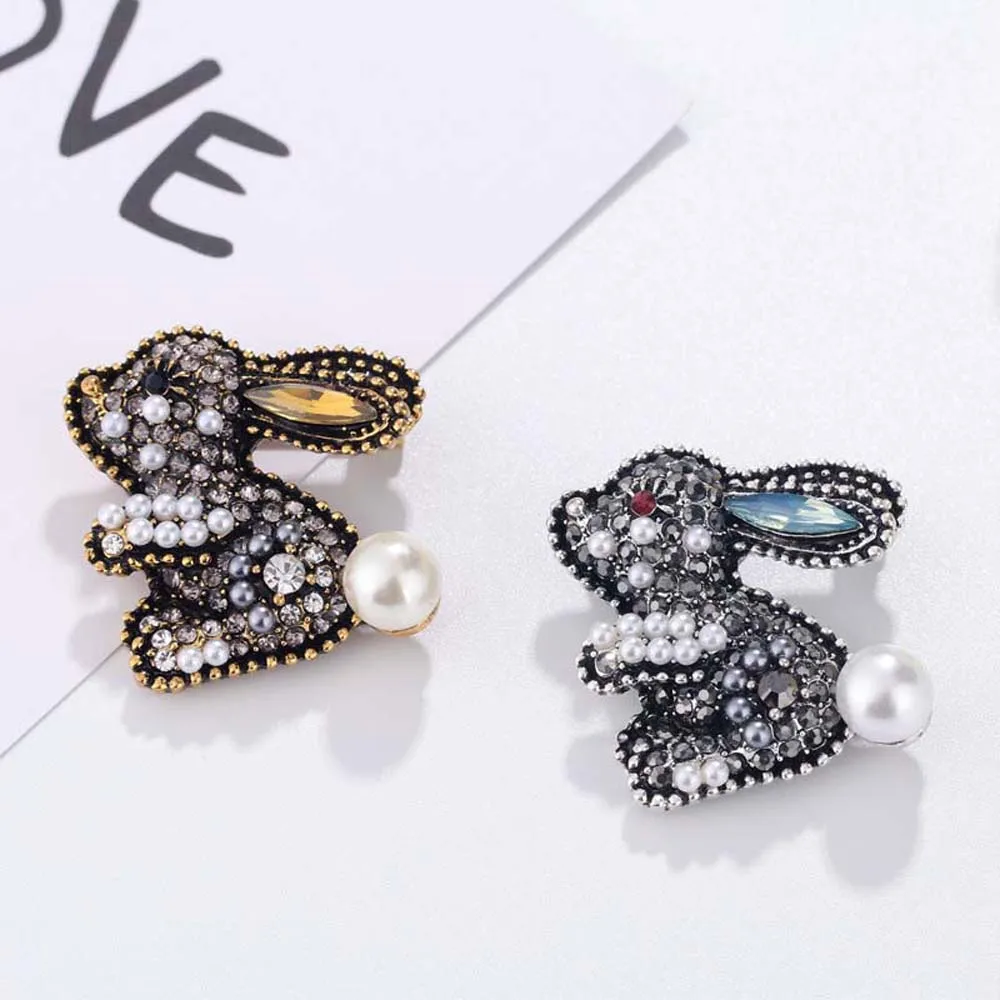 Брошь в виде кролика стразы 2 цвета|Броши| |