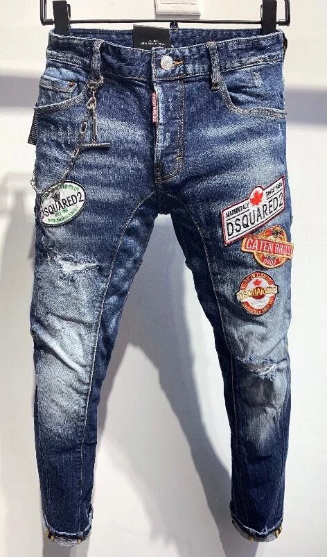 

Новые европейские итальянские брендовые джинсы Известные дизайнерские рваные брюки джинсы A356