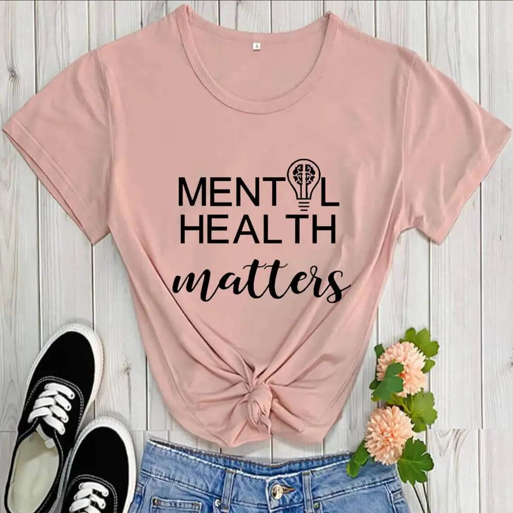 

Mental Health Matters 100%Cotton Women T Shirt Fall Casual O-Neck Short Sleeve Top Mental Health Gift Tee Mental Awareness Tops