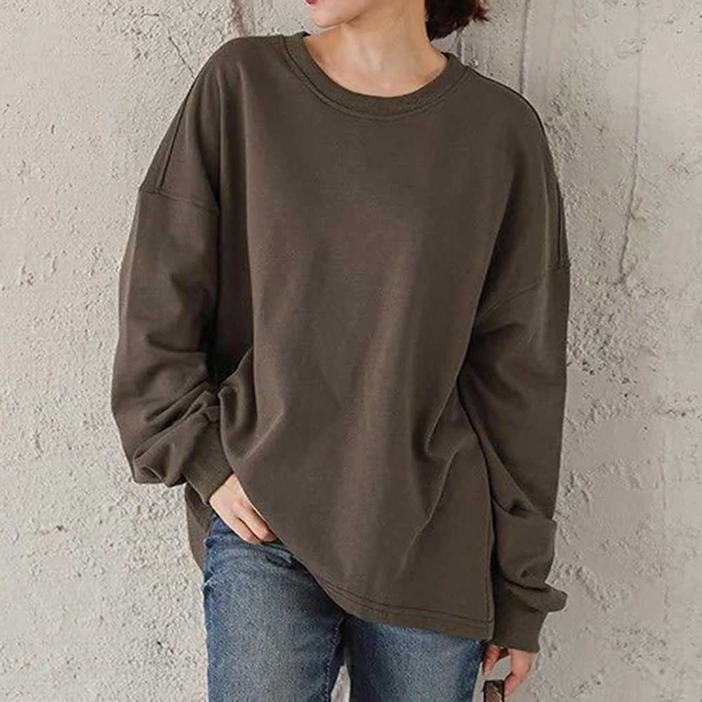 

2021 Round Neck Japan And South Korea Fashion New Simple Back Split Design Blouse Sweater New Autumn Coat Fashion Thick Pullover