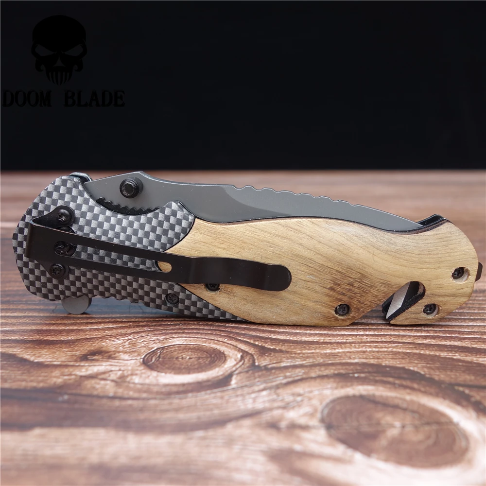 Быстрооткрывающиеся ножи 206 мм деревянный складной нож 57HRC (сталь 5CR15MOV) выживание