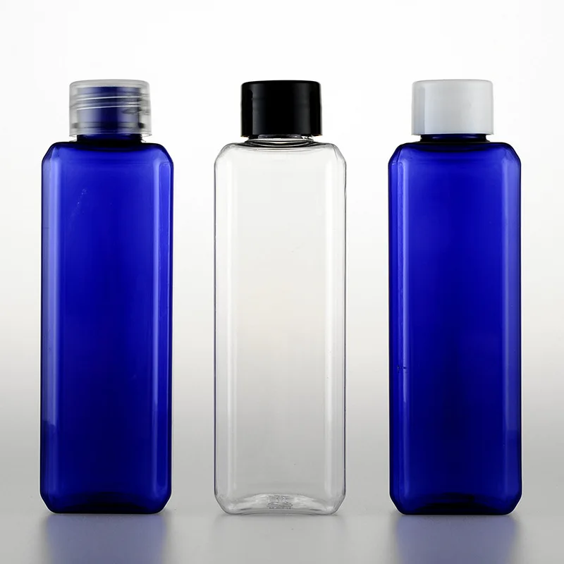 100 мл прозрачные/синие квадратные пустые пластиковые косметические бутылочки