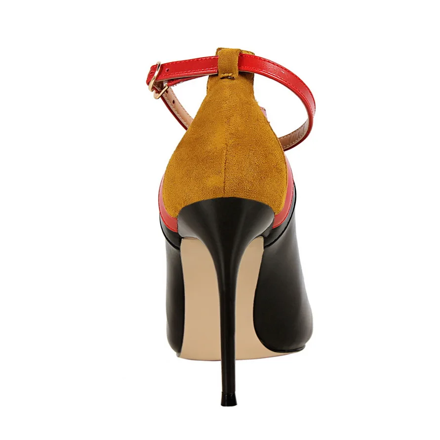 

Mixed Colors Buckle Retro Women Pumps 2020 New PU Leather Shallow Fashion High Heels Shoes Sexy Pointed Toe Women's Party Shoes