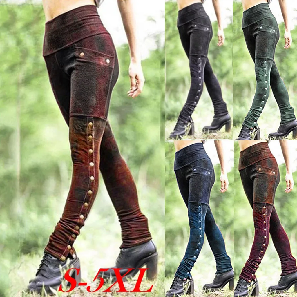 Модные обтягивающие кожаные женские брюки с заклепками узкие карманами высокой