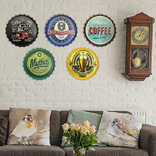 

Royal Tin Sign Bottle Cap Metal Tin Sign Premium Quality Coffee Diameter 13.8 inches, Round Metal Signs for Home and Kitchen