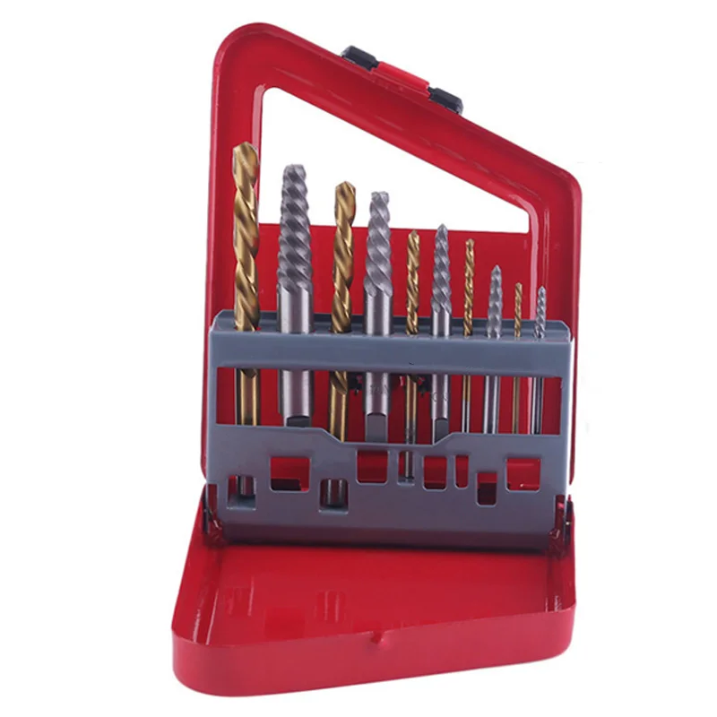 Винт экстрактор и левосторонний набор сверл для удаления сломанных болтов 10 шт.