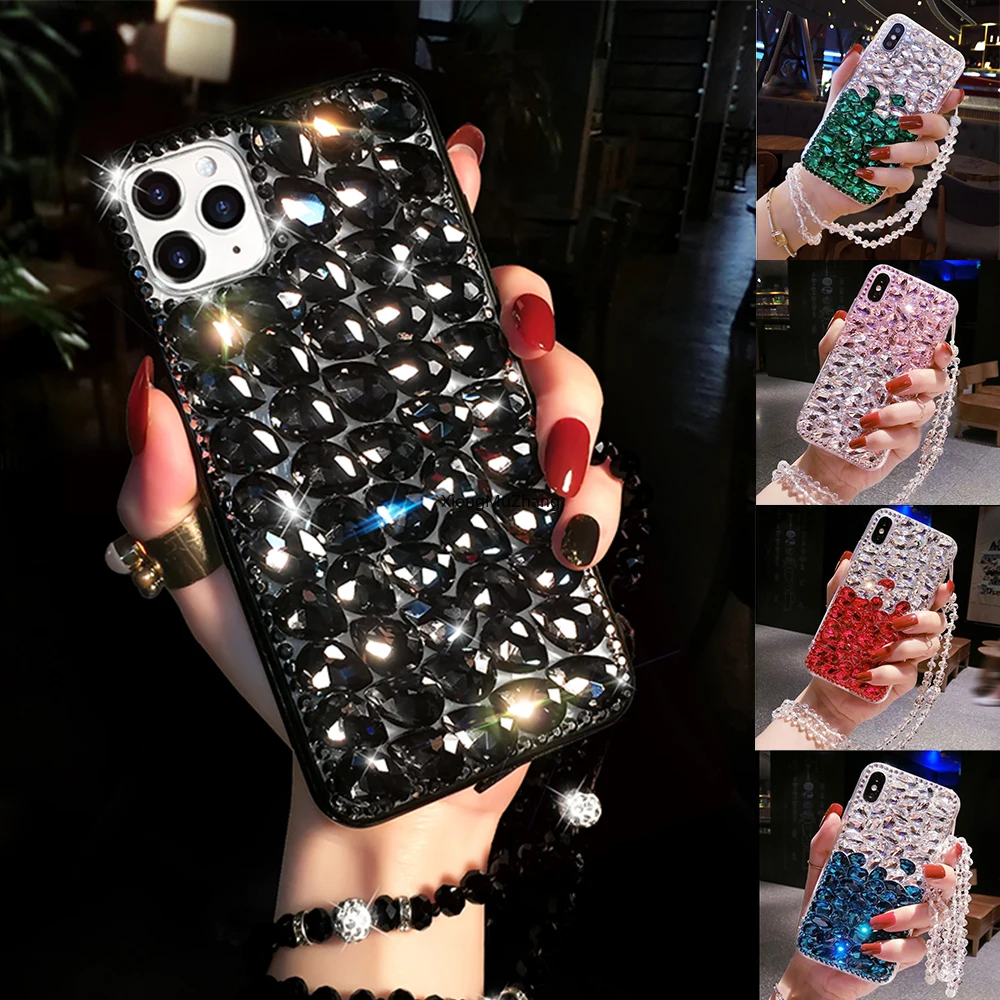 

Luxury Bling Crystal Diamond Phone Case for LG Velvet Style 7 6 5 V30 G8S ThinQ G8X ThinQ G7 G8 V50 Soft Silicon Lanyard shell
