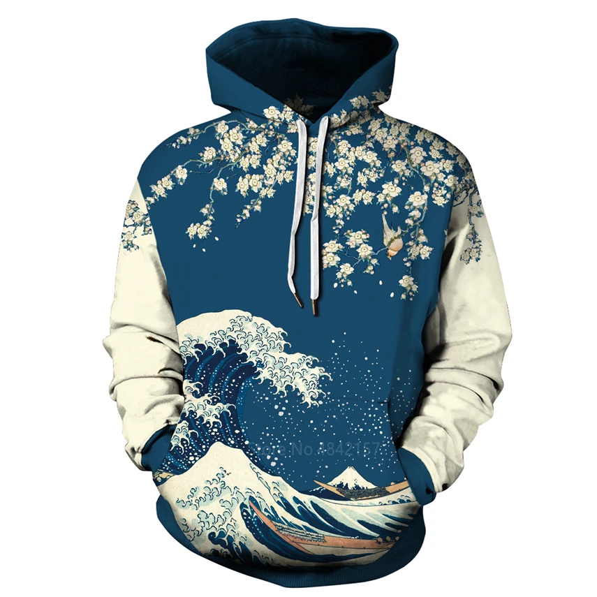 Толстовка с капюшоном в японском стиле The Great Wave Off Kanagawa одежда для пар самураев