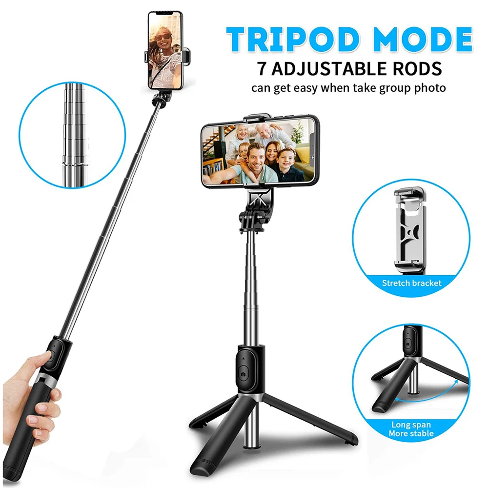 

Selfie Stick Tripod 4 in 1 Phone Stand Holder with Wireless Bluetooth Remote Mini Extendable Selfie Stick - 360 Rotation