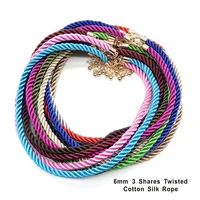 3 pcslot 6mm golod color fashion 3 shares silk cord necklaces adjustable necklace pendant charms findings lobster clasp cord