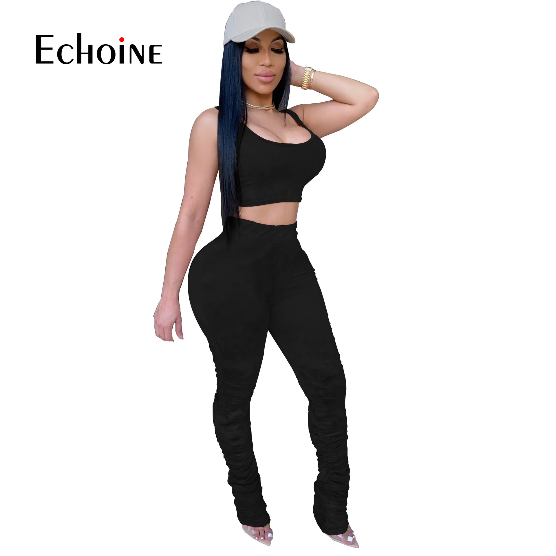 

Echoine Women Tie-Dye print Sport Tank Top Stacked Bell Bottom Sweatpants Suit Two Piece Set Fashion Tracksuit Matching Outfits