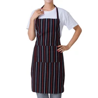 portable apron striped with pocket unisex plaid long cooking apron neck design waist apron for restaurant waiter cooking apron