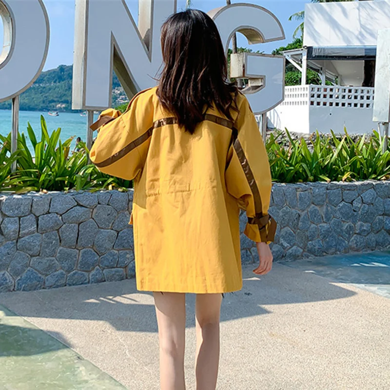 2019 Fashion Students Trench coat Short Outerwear Women Loose Cotton Windbreaker Plus size Female Casual Tops Spring Autumn G546 | Женская