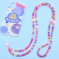 new fashion polymer clay acrylic beads mobile phone chain decoration colorful cell phone hanging neck rope for men and women