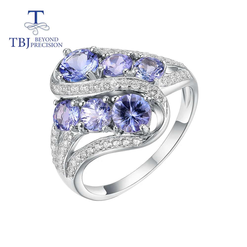 Женское кольцо с тазанитом TBJ 100% натуральное серебряное голубым драгоценным