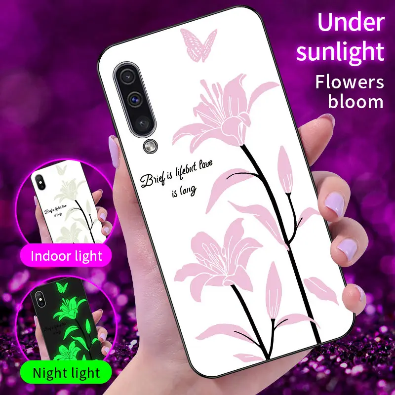 Чехол для телефона для samsung Galaxy A50 чехол 6," светящаяся задняя крышка из закаленного стекла для samsung A50 чехол силиконовый чехол