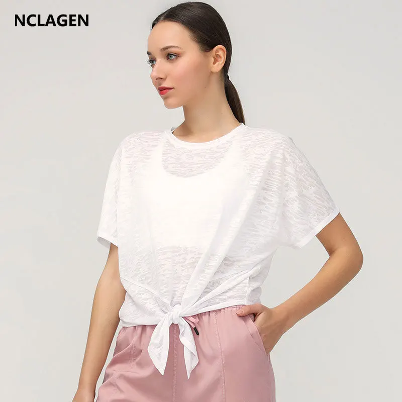 

NCLAGEN Yoga Top Sportswear Women's Loose Short Sleeve T-shirt Spring Summer Quick Drying Breathable GYM Workout Running Blouse