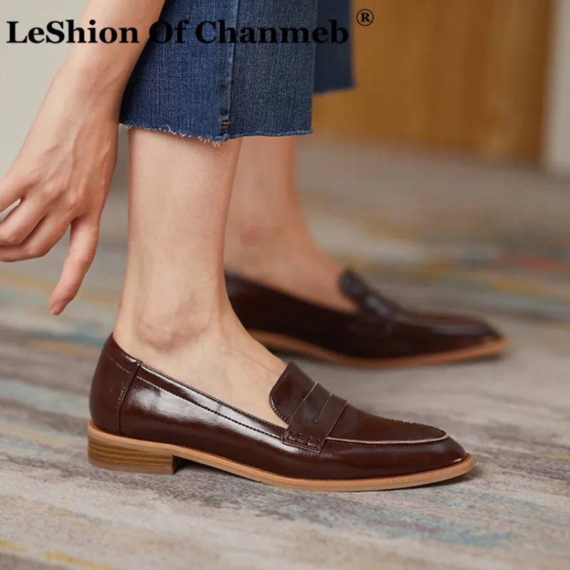 

LeShion Of Chanmeb Newest 2021 Early Spring Genuine Leather Penny Loafers Shoes Women College Style Slip ons Casual Shoes Flats