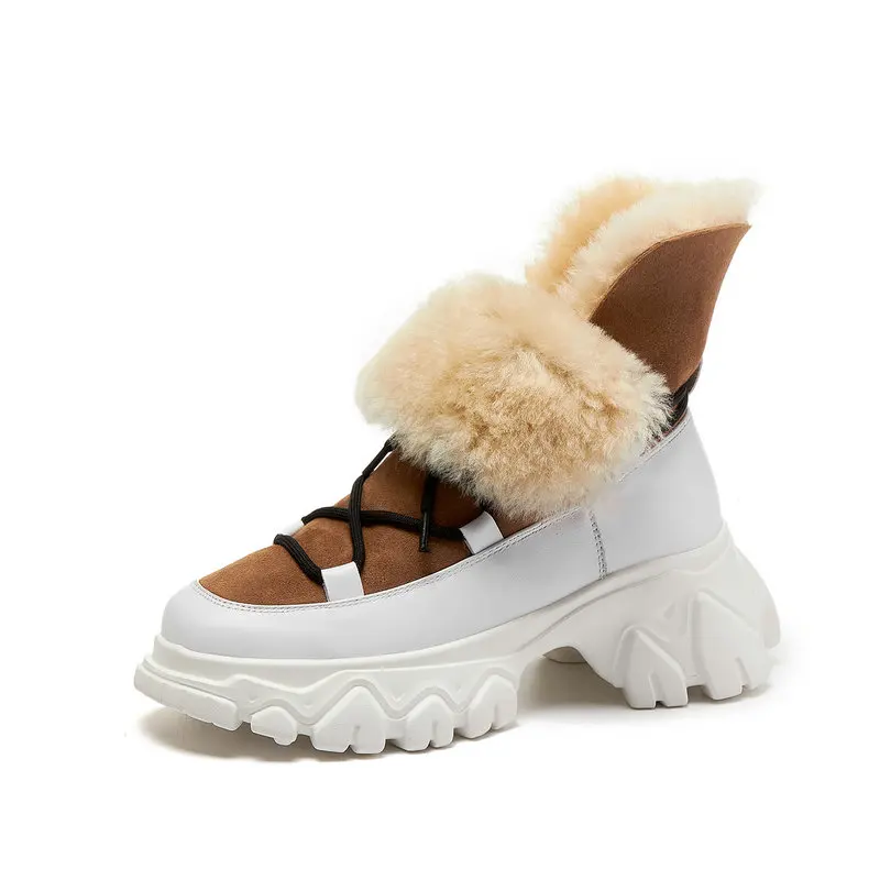 

New Arrival Women Cow Leather Ankle Boots Keep Warm Winter Snow Boots Platform Casual Shoes Woman Basic Boots