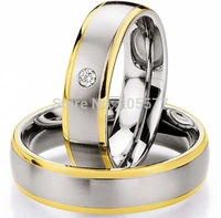 top quality gold plating inlay titanium silver color wedding bands couples lover rings for men and women