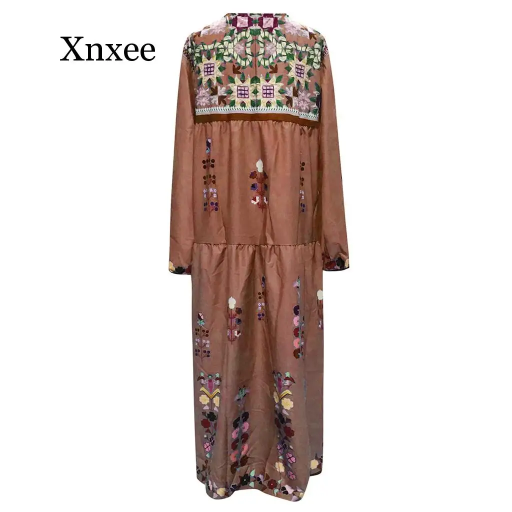 

Women Plus Size V Neck Print Lace Up Long Sleeve Boho Dress Party Maxi Dress robe longue femme beach boho dress floral long
