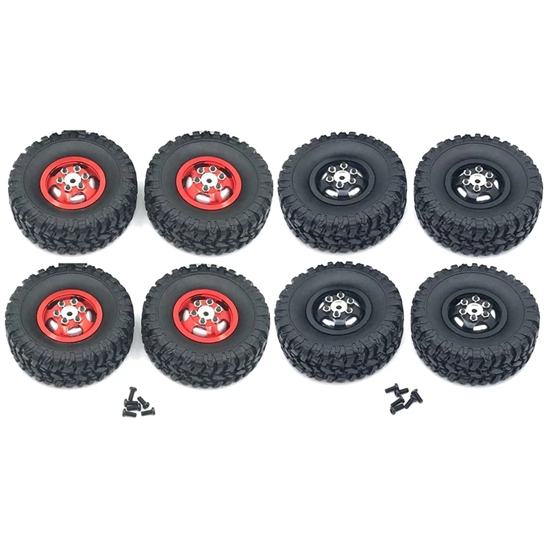 

2 Set Metal Wheel Rim With Rubber Tire Tyre For WPL C14 C24 C34 B14 B24 4X4 4WD 1/16 RC Truck Car Parts,Red & Black