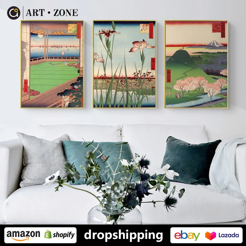 

ART ZONE Retro Japan landscape Painting prints Wall Art Canvas posters Artwork decor Home Living Room Bedroom kitchen HD Picture