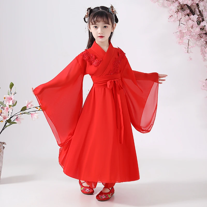 Красное платье ханьфу для девочек китайский костюм в древнем стиле традиционная