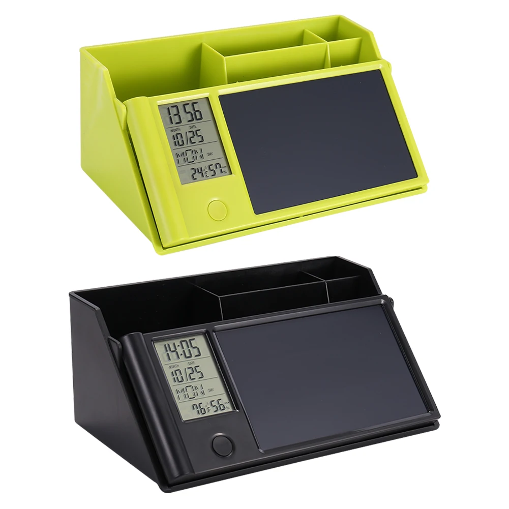 

Multifunctional Digital Electronic Calendar Desktop Temperature Humidity Display Clock+Pen Student Pencil Storage Holder Decor