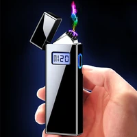 double arc usb lighter led battery display windproof lighter rechargeable plasma arc cigarette lighter electronic gadget for man