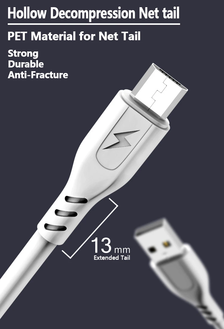 Кабель для быстрой зарядки Micro USB Type-C 2.1A 1 м ПВХ | Мобильные телефоны и аксессуары