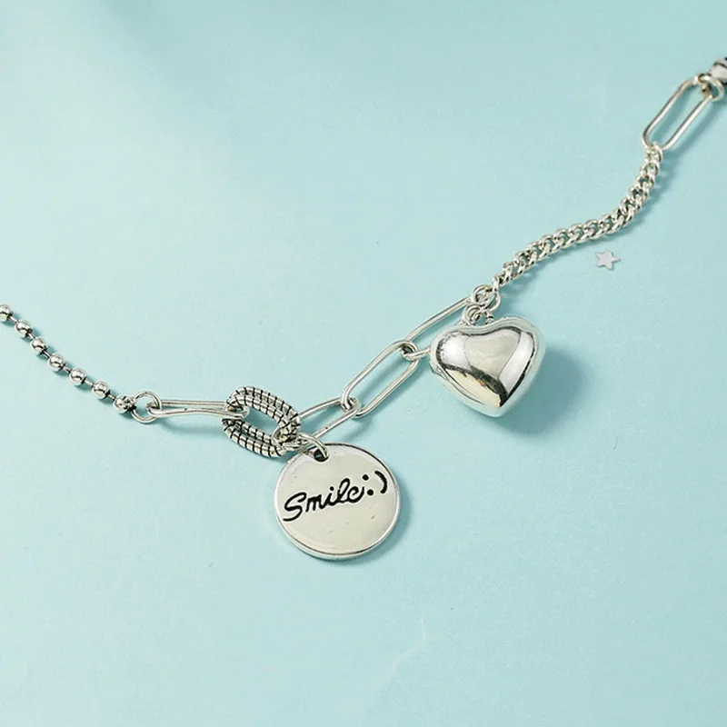 

925 Sterling Silver Fashion Jewelry Love Heart Round Card Letter Women's Chain Bracelet