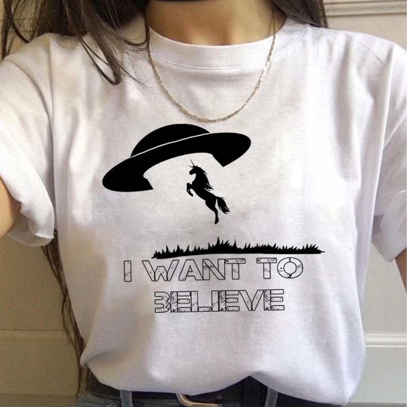 Единорог Kawaii Harajuku футболки женские милые Unicornio Ullzang мультфильм футболка 90s Забавный принт футболки с графическим изображением женские - Цвет: 7571