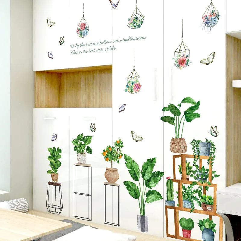 

Nordic Butterfly Plants Potted Wall Sticker Living Room Bedroom Porch Children's Room Decoration Sticker Self Adhesive Mural