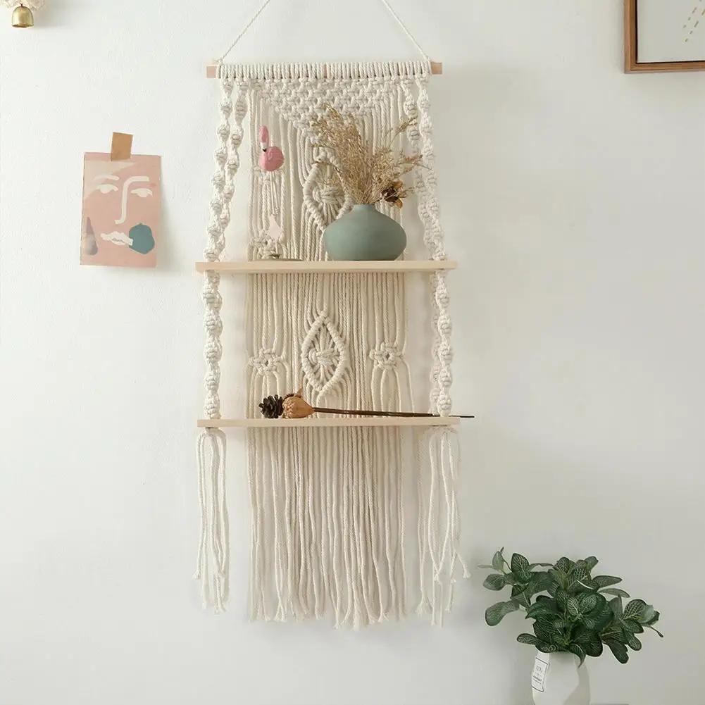 

Macrame Shelves For Bedroom & Plant Boho Home Decor Christmas Decoration Wooden Wall Shelf Candle Holder Floating Shelves Gift
