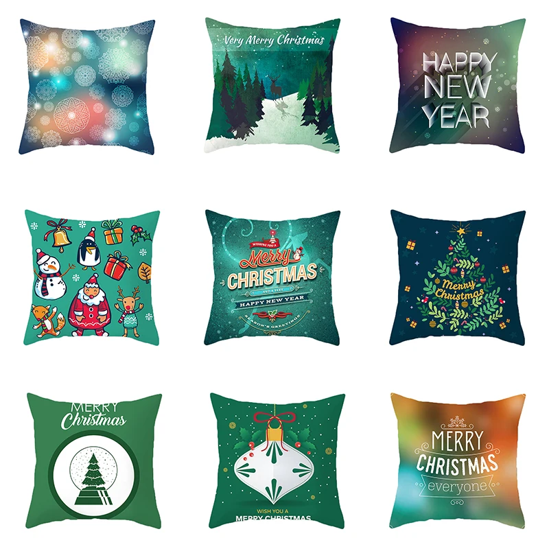 

Merry Christmas Claus Cushion Cover Decor Cute Cartoon Pillow Case Series Short Plush Sofa Cushion Cover Decorative Pillows