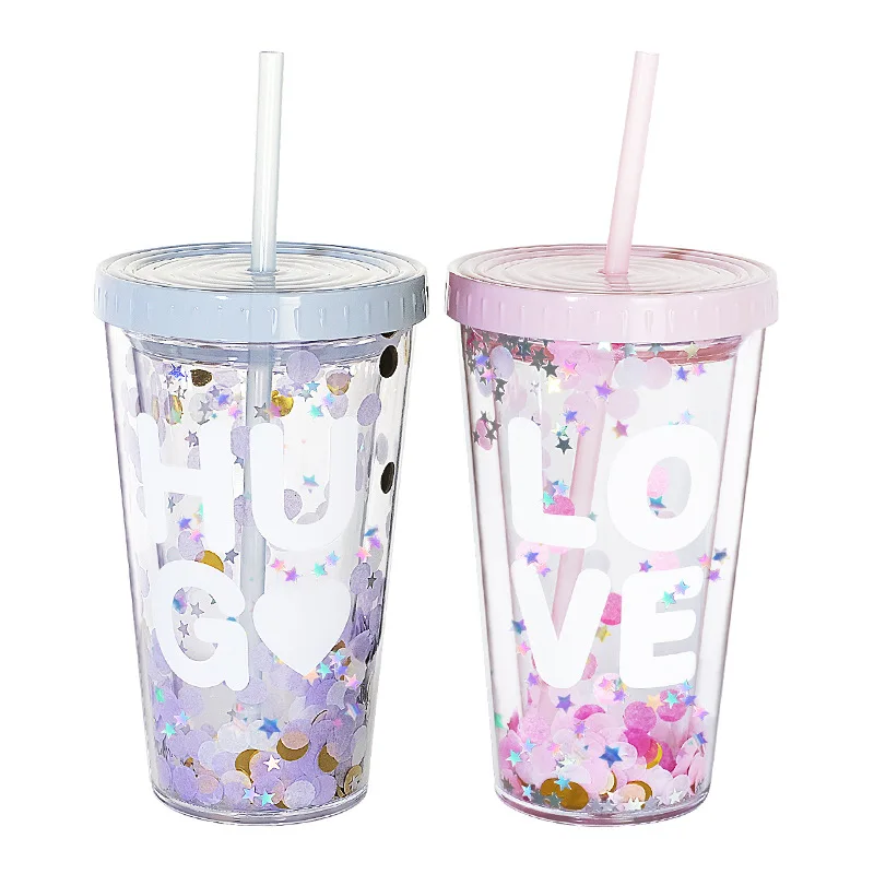 

1pc Dot Wave Plate Double-deck Plastic Straw Cup Lovely Pink Water Cup Girl Student Gift Cup Kitchen Drinkware Water Bottles
