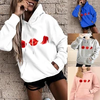 womens hoodie loose oversized pocket hoodie lip print base long sleeve top loose pocket sweatshirt girls casual pullover